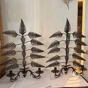 Rustic Metal Leaf Wall Sconces - Brown